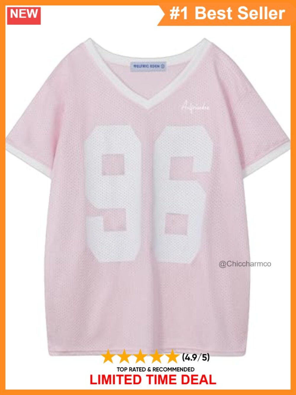 Y2K Mesh Football Jersey V-Neck Short Sleeve Graphic Tee Oversized Casual